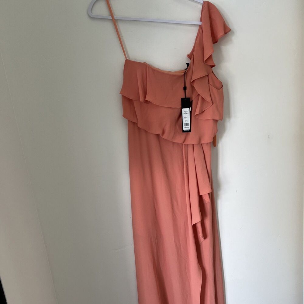 NEW BCBGMaxAzria Dahlia One Shoulder Gown Size 6 Front Slit Terracotta Peach nwt